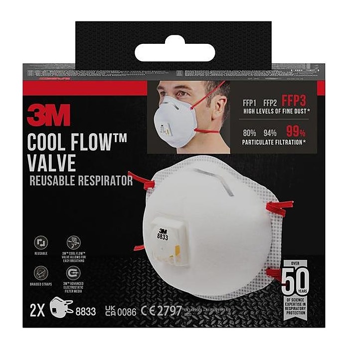 3M Atemschutzmasken Cool Flow™ 8833 FFP3 DIN EN 149:2001, A1:2009, 2 St.