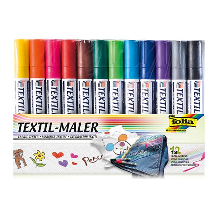 folia Textilmarker farbsortiert 1,0 - 5,0 mm, 12 St.