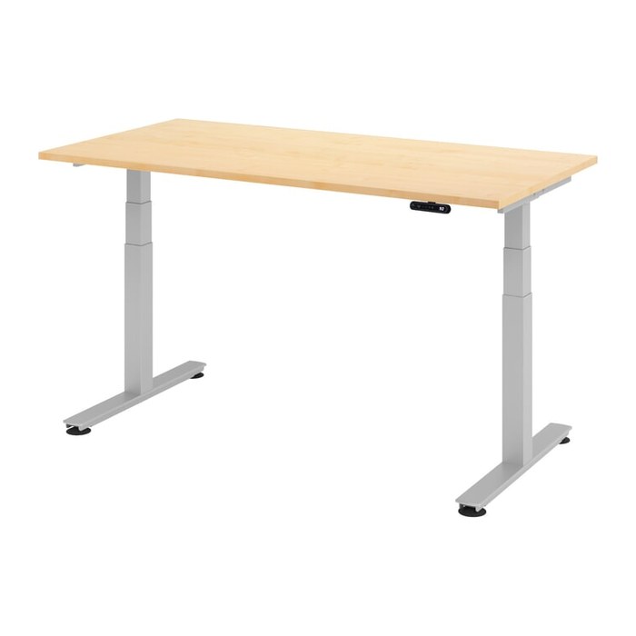 HAMMERBACHER XDSM16 elektrisch höhenverstellbarer Schreibtisch ahorn rechteckig, T-Fuß-Gestell silber 160,0 x 80,0 cm