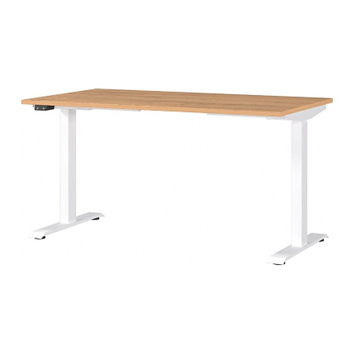 GERMANIA JET höhenverstellbarer Schreibtisch grandson-eiche rechteckig, T-Fuß-Gestell weiß 140,0 x 80,0 cm