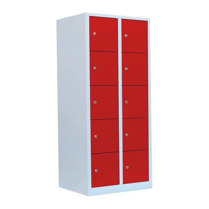 LÜLLMANN Schließfachschrank lichtgrau, feuerrot 523524, 10 Schließfächer 80,0 x 50,0 x 180,0 cm