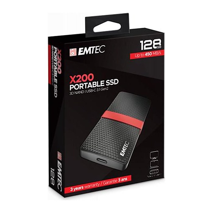 EMTEC Power Plus X200 128 GB externe SSD-Festplatte schwarz, rot