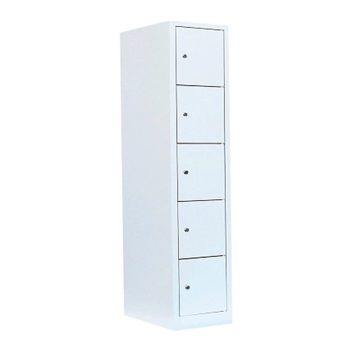 LÜLLMANN Schließfachschrank signalweiß 523517, 5 Schließfächer 41,5 x 50,0 x 180,0 cm