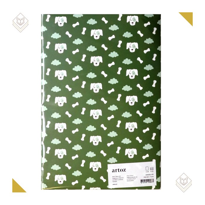 artoz Briefpapier mit Briefhüllen Hund olivgrün ca. DIN A5 80 g/qm 1 Pack