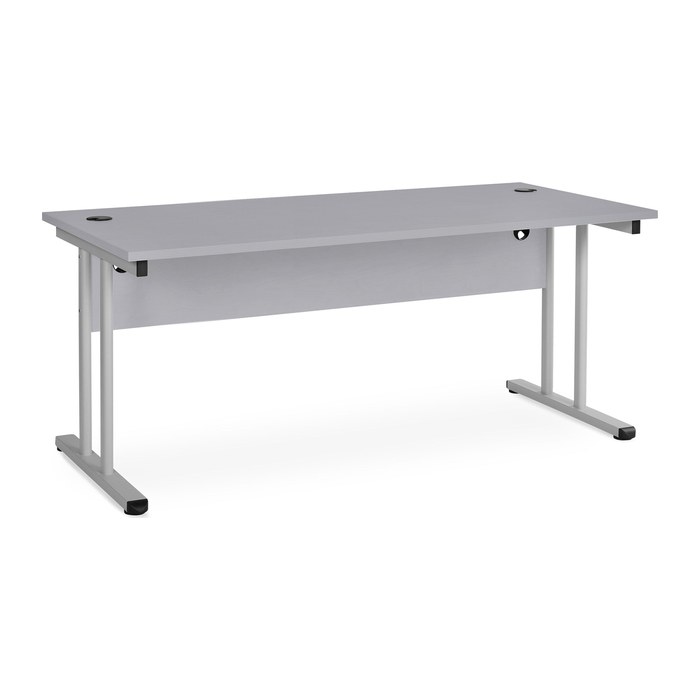 Schreibtisch – T-Fuß – Fixe höhe inkl. Knieraumblende (1200 x 800 x 730 mm, Platte Grau)