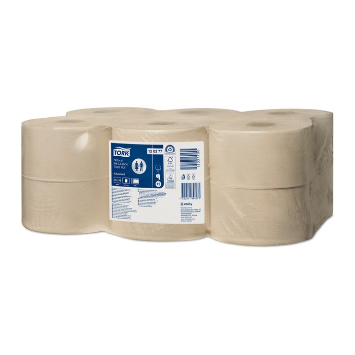 TORK Toilettenpapier Mini Jumbo T2 Advanced 2-lagig Recyclingpapier, 12 Rollen