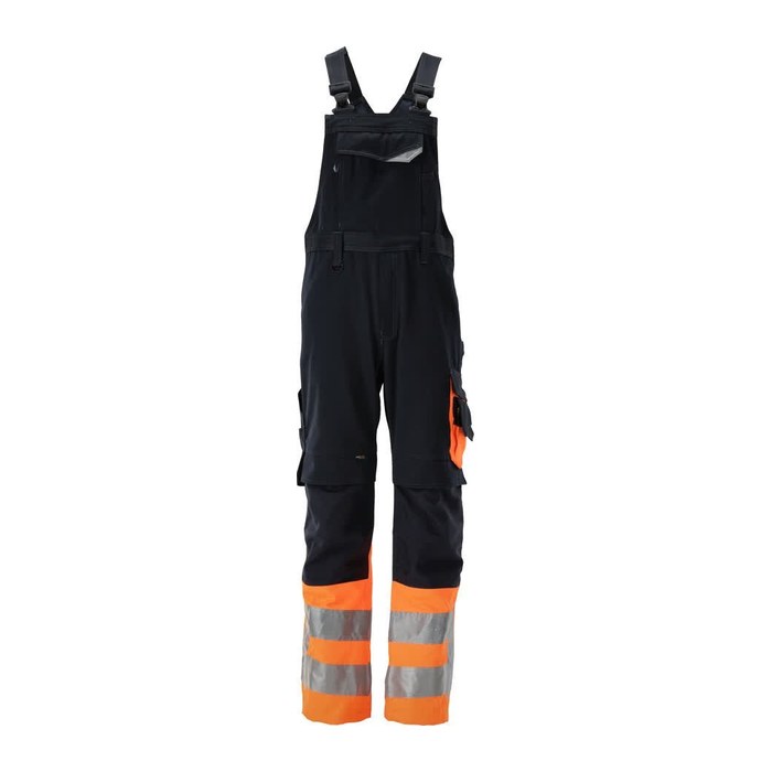 MASCOT® unisex Warnschutz-Latzhose Sunderland schwarzblau, orange Größe 98