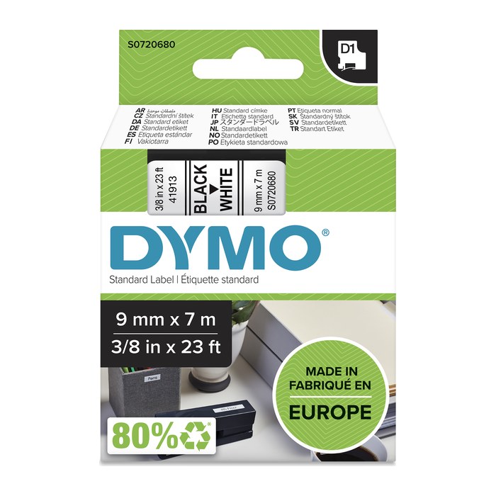 DYMO Schriftband D1 41913 (40913) S0720680, 9 mm, schwarz auf weiß, 1 St.