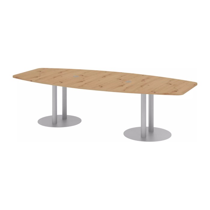HAMMERBACHER Konferenztisch KT28S asteiche Tonnenform, Rundrohr silber, 280,0 x 85,0 - 130,0 x 74,0 cm