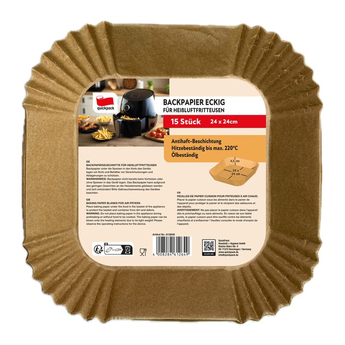 quickpack Backpapier für Heißluftfritteusen 24x24 cm eckig 15 St.
