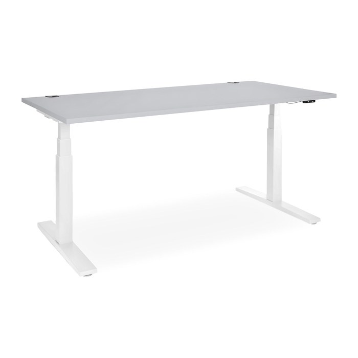 Elektrisch höhenverstellbarer Schreibtisch – Gestell Weiß (2000 x 1000 mm, Platte Grau, Gestell RAL 9016)
