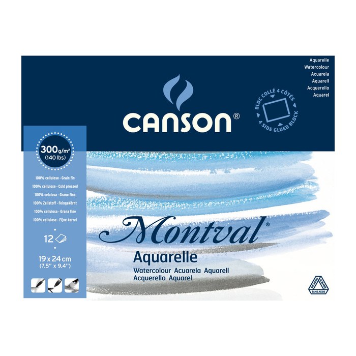 canson Aquarellblock Montval 30,0 x 40,0 cm 300 g/qm, 12 Blatt, 1 Block