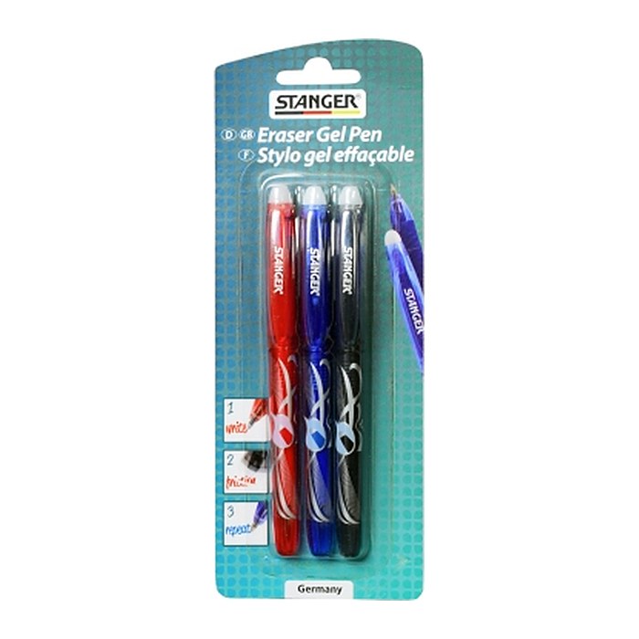 STANGER Eraser Tintenroller-Set rot, blau, schwarz 0,7 mm, Schreibfarbe: farbsortiert, 3 St.