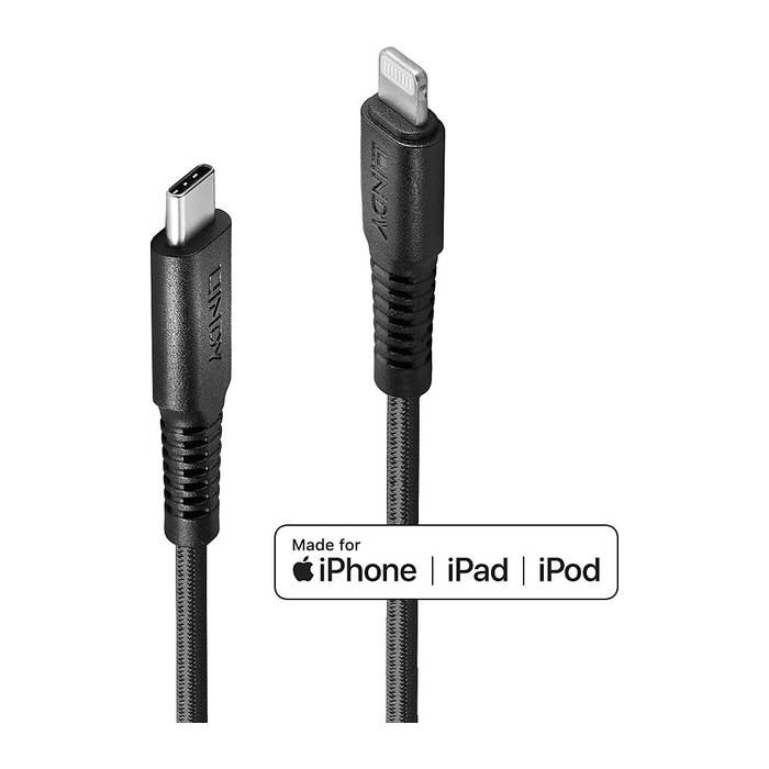 LINDY USB-C an Lightning Kabel schwarz 0.5m verstärkt