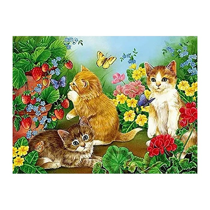 PRACHT® Creatives Diamond Painting Kätzchen in Blumenwiese mehrfarbig