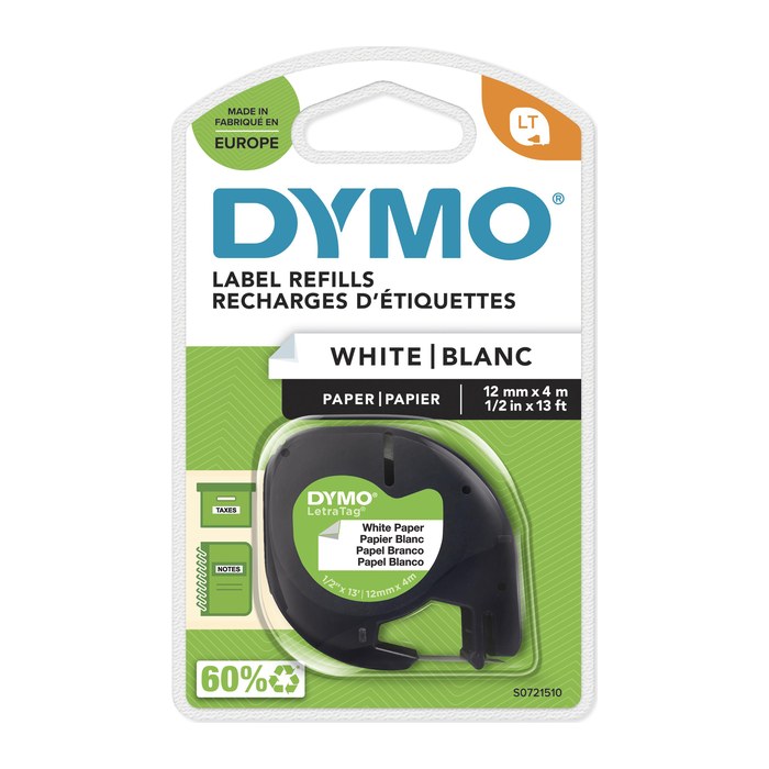 DYMO Schriftband LetraTag 91220 S0721510, 12 mm, schwarz auf weiß, 1 St.