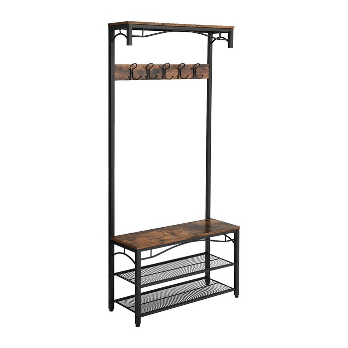 VASAGLE Garderobenbank mit Haken und Schuhrost HSR45BX braun, schwarz Metall 80,0 cm