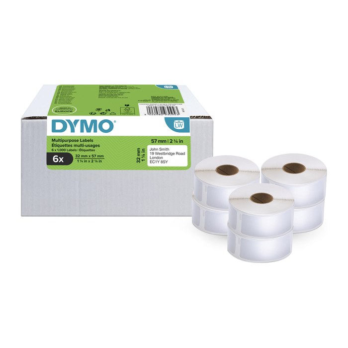 DYMO Etikettenrollen für Etikettendrucker S0722540 weiß, 57,0 x 32,0 mm, 6 x 1000 Etiketten