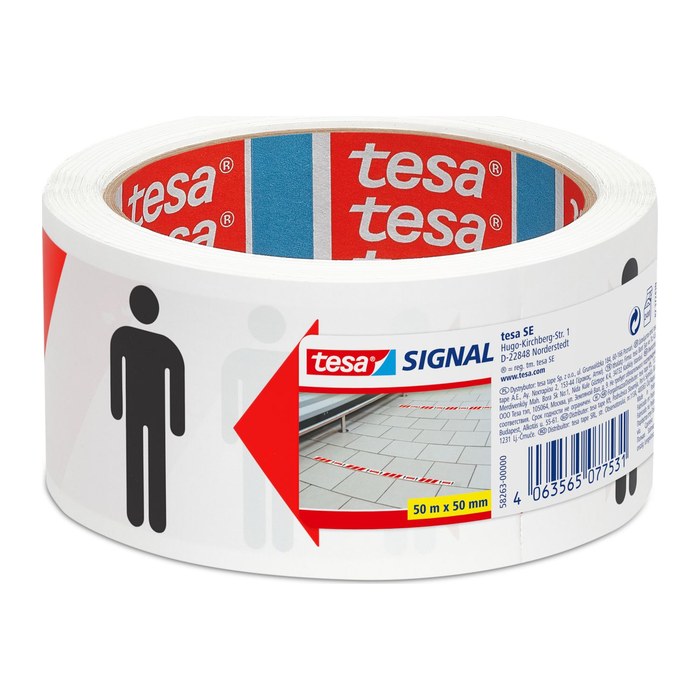 tesa Warnklebeband Signal Abstand halten min. 1,5 m rot/weiß/schwarz 50,0 mm x 50,0 m 1 Rolle