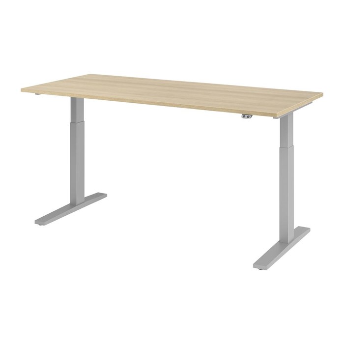 HAMMERBACHER XMKA19 elektrisch höhenverstellbarer Schreibtisch eiche rechteckig, C-Fuß-Gestell silber 180,0 x 80,0 cm