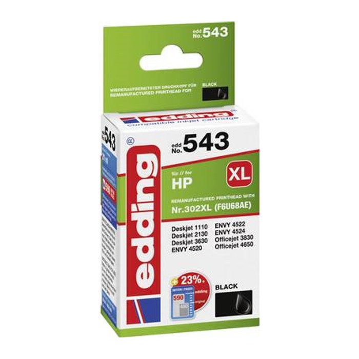 edding EDD-543 schwarz Druckerpatrone kompatibel zu HP 302XL (F6U68AE)