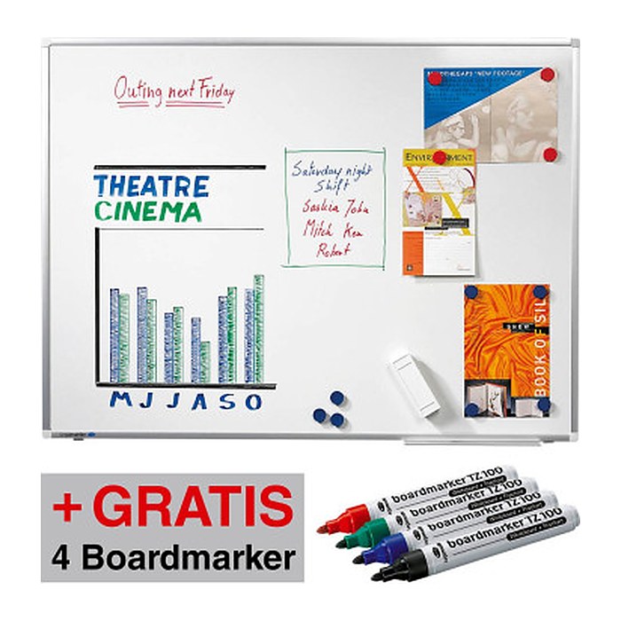 AKTION: Legamaster Whiteboard PREMIUM PLUS 100,0 x 75,0 cm weiß emaillierter Stahl + GRATIS 2 Boardmarker TZ (schwarz, blau), Whiteboard Löscher, Markerhalter, Magnet