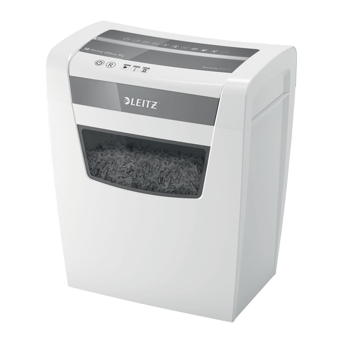 AKTION: LEITZ IQ Home Office Aktenvernichter mit Partikelschnitt P-4, 4 x 28 mm, bis 10 Blatt, weiß mit 10 Euro CashBack