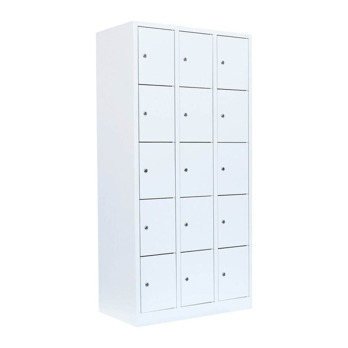 LÜLLMANN Schließfachschrank signalweiß 520537, 15 Schließfächer 88,5 x 50,0 x 180,0 cm