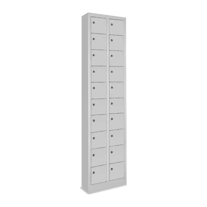 Stahl-Wertfachschrank – 20 Fächer – Lichtgrau