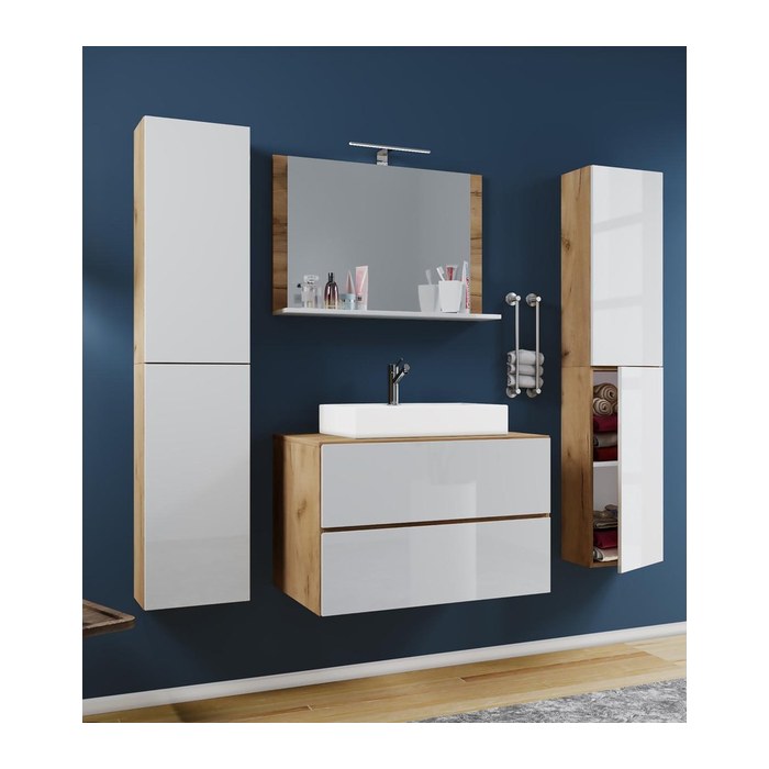 VCM my bath Badmöbel-Set 5-teilig Lendas XL 915304 honig-eiche, weiß 147,0 x 52,0 x 150,0 cm