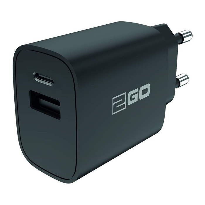 2GO Ladegerät 20W 2-Port 1x USB-A 1x USB-C, PD schwarz