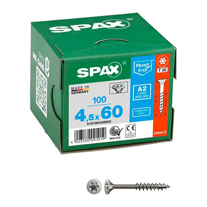 SPAX® Universalschrauben T20 Senkkopf Edelstahl A2 0197000450603 4,5 mm x 60 mm, 100 St.