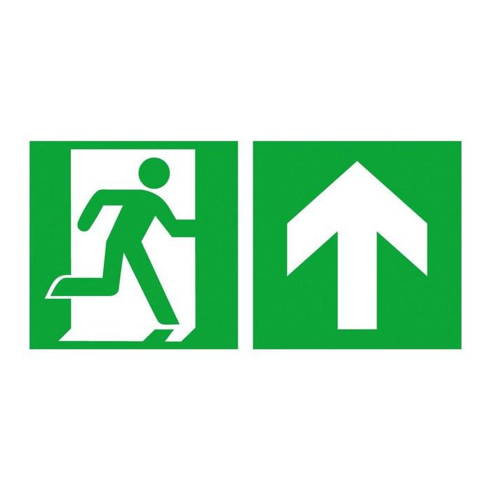 SafetyMarking® Rettungszeichen-Aufkleber "Notausgang rechts mit Zusatzzeichen: Richtungsangabe aufwärts bzw. geradeaus" rechteckig 30,0 x 15,0 cm, 1 St.