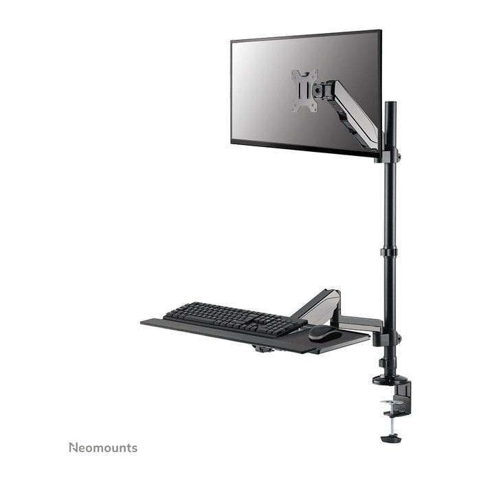 Neomounts höhenverstellbarer PC-Tisch schwarz für 1 Monitor, 1 Tastatur, 1 Maus, Tischklemme