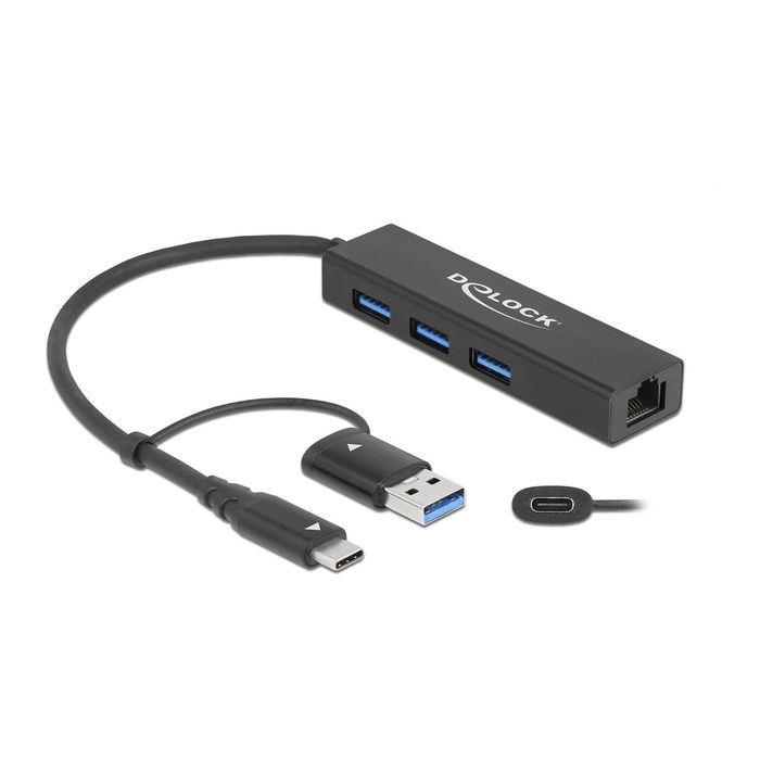 DELOCK 3 Port USB 3.2Gen1 Hub Gigabit LAN USB Typ-C o. Typ-A