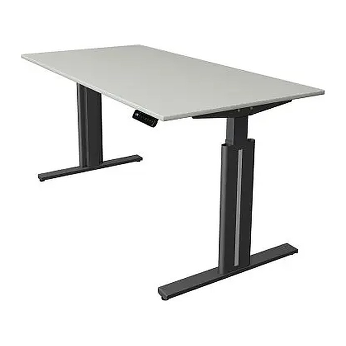 Kerkmann Move 3 elegant elektrisch höhenverstellbarer Schreibtisch lichtgrau rechteckig, T-Fuß-Gestell grau 160,0 x 80,0 cm