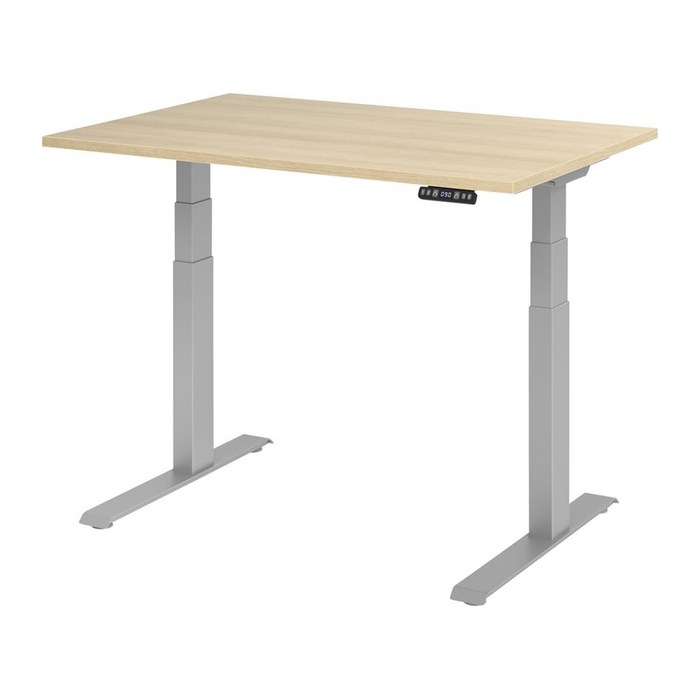 HAMMERBACHER XDKB12 elektrisch höhenverstellbarer Schreibtisch eiche rechteckig, C-Fuß-Gestell silber 120,0 x 80,0 cm