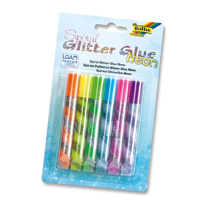 folia Glitter Glue SPIRAL NEON Klebestifte 10,5 ml, 6 St.