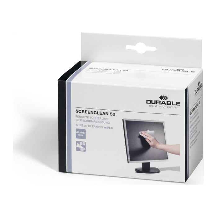 DURABLE Bildschirm-Reinigungstücher SCREENCLEAN 50 weiß, 50 Tücher
