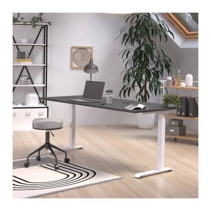 GERMANIA JET höhenverstellbarer Schreibtisch kaschmir rechteckig, T-Fuß-Gestell weiß 180,0 x 80,0 cm