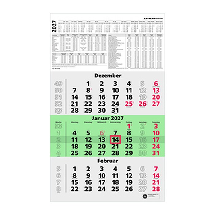 ZETTLER KALENDER 3-Monats-Wandkalender 2027, 1 St.