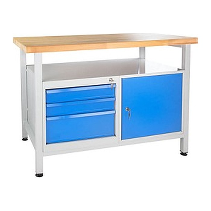 ADB Werkbank lichtgrau, blau 3 Schubladen 120,0 x 60,0 x 84,0 cm