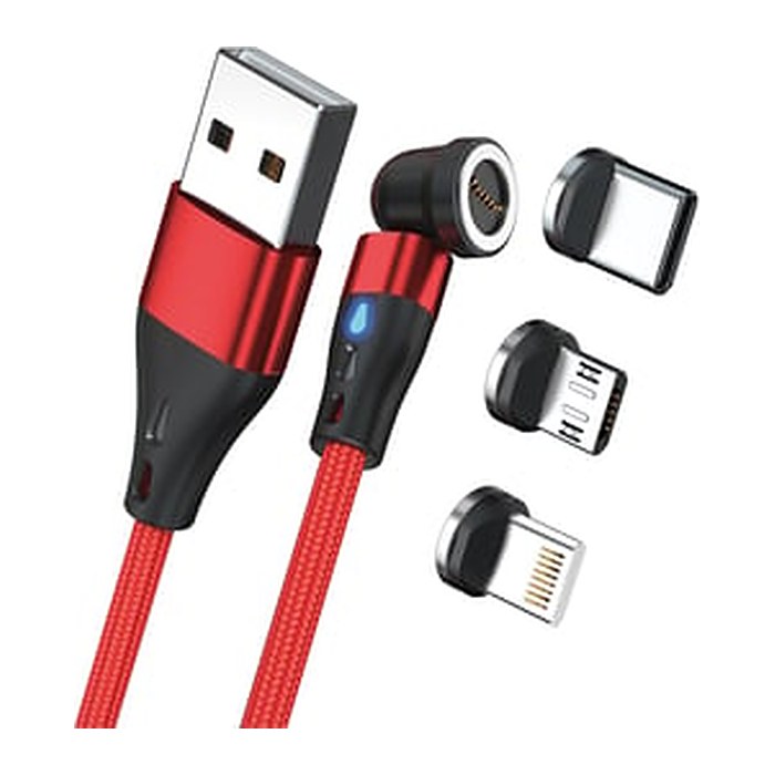 RealPower Magnetic cable 3 Amp,1m,rot mit Adaptern