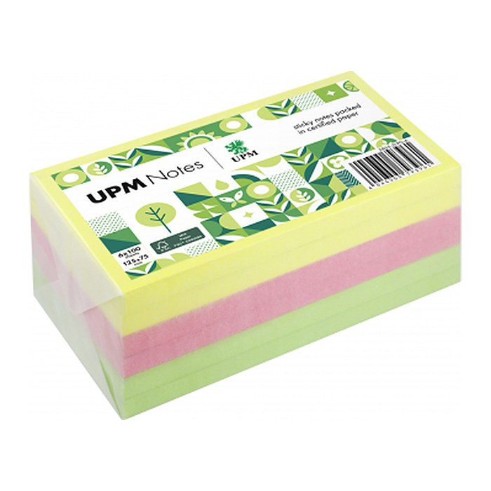 UPM Notes Brilliantmix Haftnotizen doppelte Haftung farbsortiert, 6 Blöcke