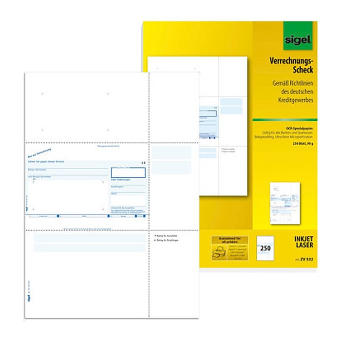 SIGEL SEPA-Verrechnungsscheck Bankformulare ZV532, 250 Blatt
