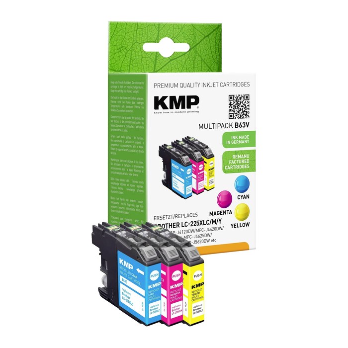 KMP B63V cyan, magenta, gelb Druckerpatronen kompatibel zu brother LC-225XL C/M/Y, 3er-Set