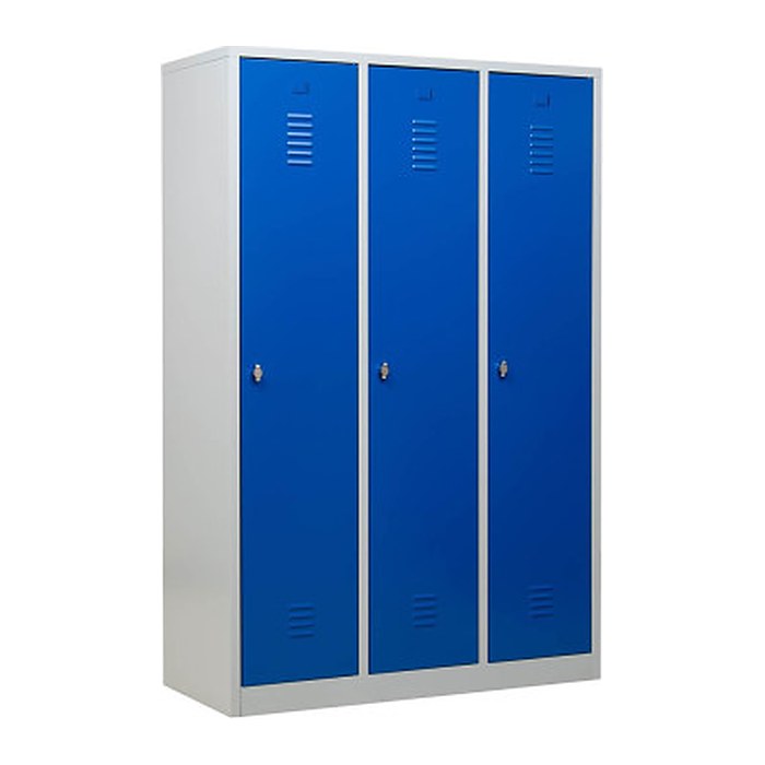 Gürkan Spind lichtgrau, enzianblau 105420, 3 Schließfächer 118,5 x 50,0 x 180,0 cm