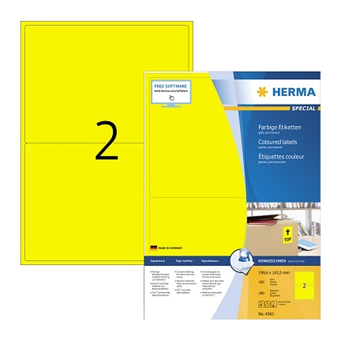 HERMA Etiketten 4565 gelb 199,6 x 143,5 mm, 100 Blatt