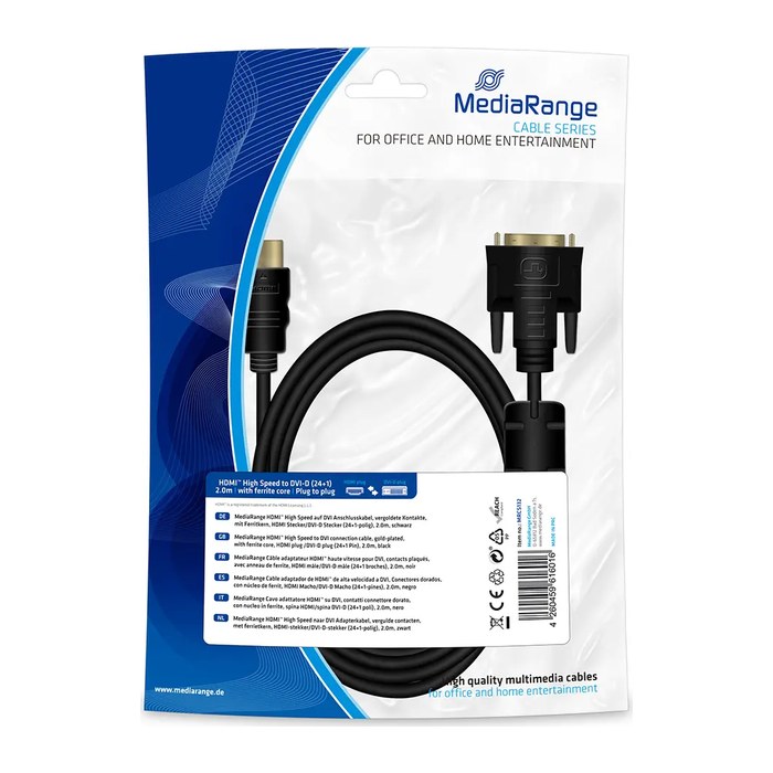 MediaRange HDMI Kabel HDMI auf DVI mit Ferritkern schwarz 2m