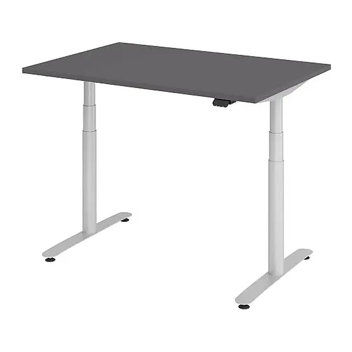 HAMMERBACHER VXDLR12 elektrisch höhenverstellbarer Schreibtisch grafit rechteckig, T-Fuß-Gestell silber 120,0 x 80,0 cm